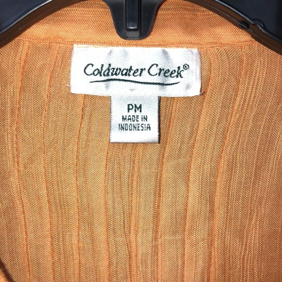 Coldwater Creek Blouse Women's Size PM Orange Bracelet Sleeves Button Down - Picture 6 of 12